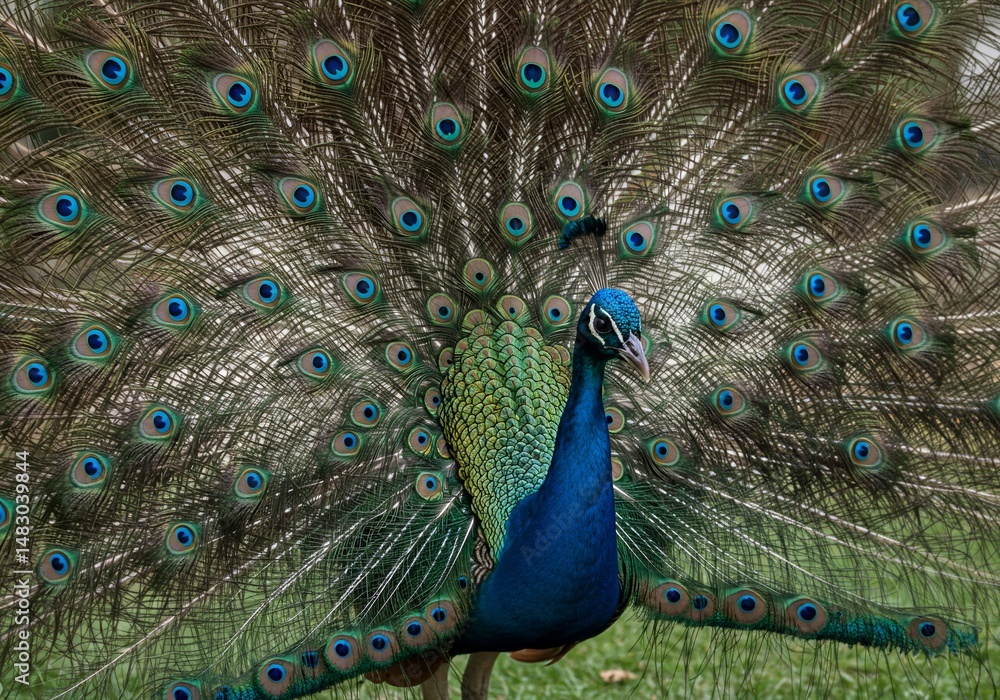 Obraz premium 鮮やか羽根広げ誇る孔雀 優雅な姿