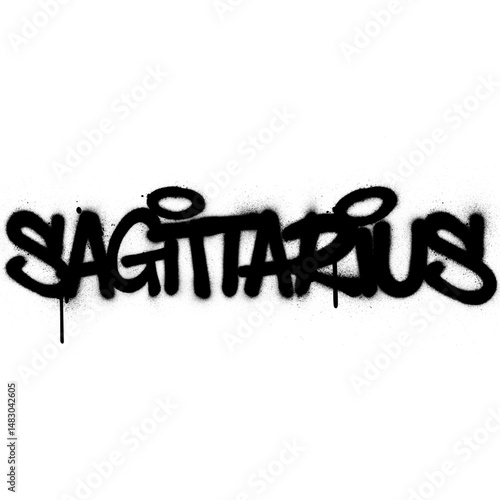 Graffiti sagittarius word sprayed in black over white