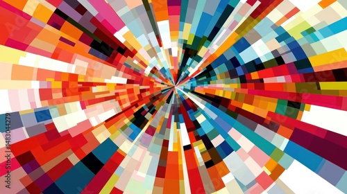 A Colorful Abstract Geometric Burst Design with Radiating Shapes