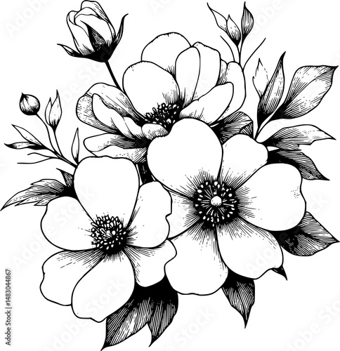 Wallpaper Mural Line drawing of various flowers vector, clipart, transparent, png, element Torontodigital.ca