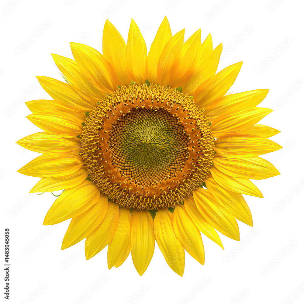 Vibrant sunflower with golden petals and a detailed center, isolated on a white background, representing beauty and nature, perfect for decor and design projects. Vibrant sunflower with golden petals and a detailed center, isolated on a white background, representing beauty and nature, perfect for decor and design projects.