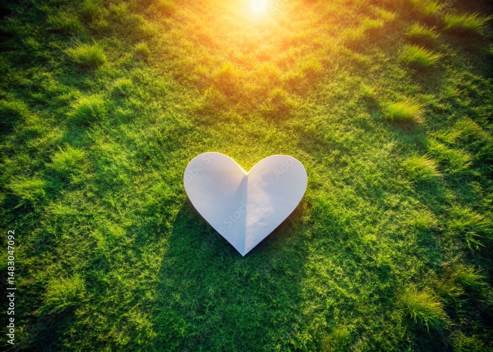 Fototapeta premium Aerial View of Paper Heart on Grassy Field - Drone Photography