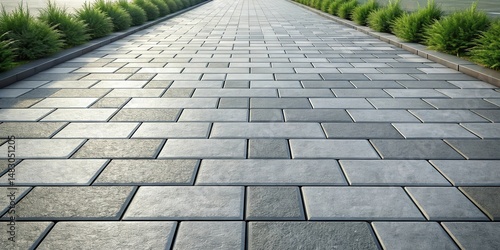 A Serene Pathway of Interlocking Stone Pavers, Flanked by Lush Greenery, Beckoning the Viewer Towards a Distant Horizon