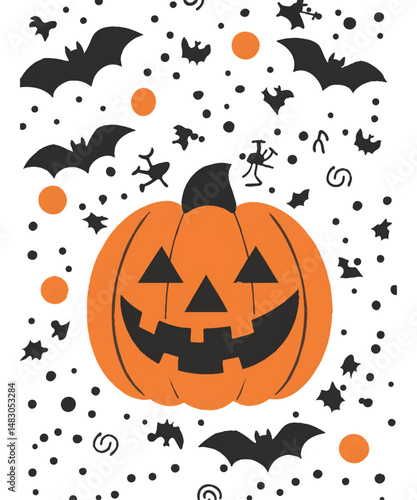 Cute Halloween Pumpkin with Bats and Candy Pattern