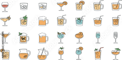 Drinks Line Editable Icons set. Vector illustration in modern thin line style of beverages related icons: beer, wine, cocktail, and more. 