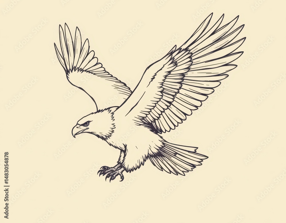 Obraz premium a minimalist line art illustration of an eagle in flight with clean, flowing lines