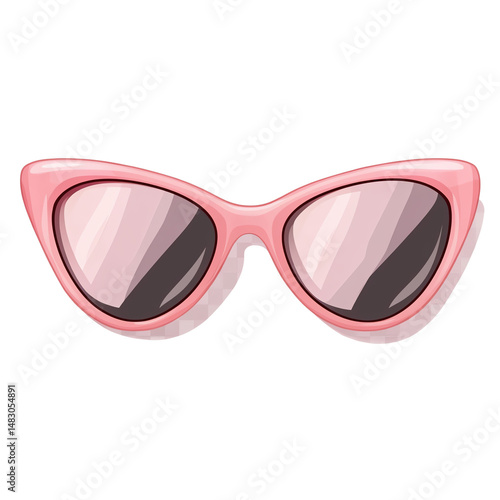 Stylish pink cat-eye sunglasses, white isolate background