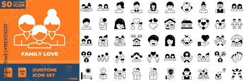 Family Love Duotone Editable Icons set. Vector illustration in modern thin duotone style of family love icons: care, health, help, etc