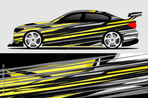 Sleek racing car with dynamic yellow and black design