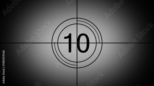 Classic film countdown on screen displaying the number ten representing time and dramatic tension in entertainment and media production.