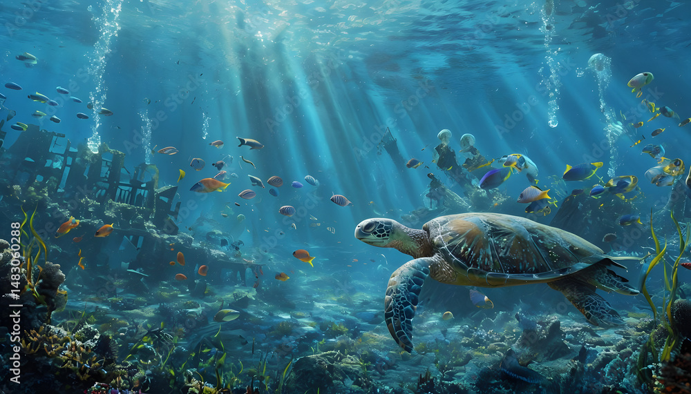 Obraz premium green sea turtle swimming