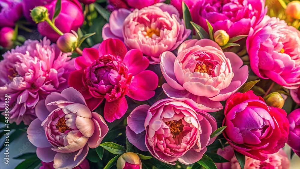 Aerial View: Vibrant Pink & Fuchsia Peony Bouquet Aerial View: Vibrant Pink & Fuchsia Peony Bouquet