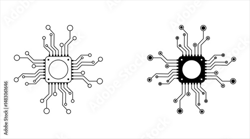 Artificial intelligence AI processor chip icon.AI Processor circuit vector set. Mini AI CPU icon collection