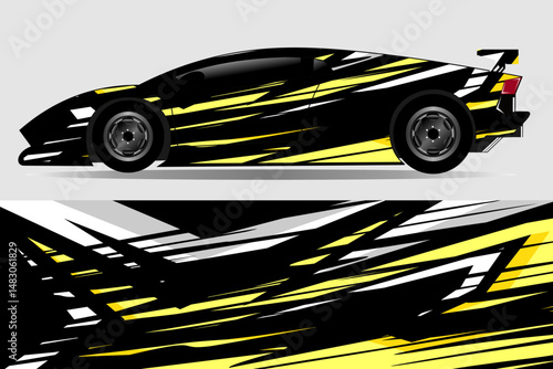 Sleek sports car design with dynamic yellow accents