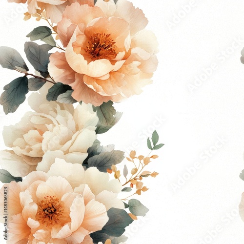 Elegant Floral Design with Peonies and Soft Pastel Colors for Modern Interiors and Textile Patterns