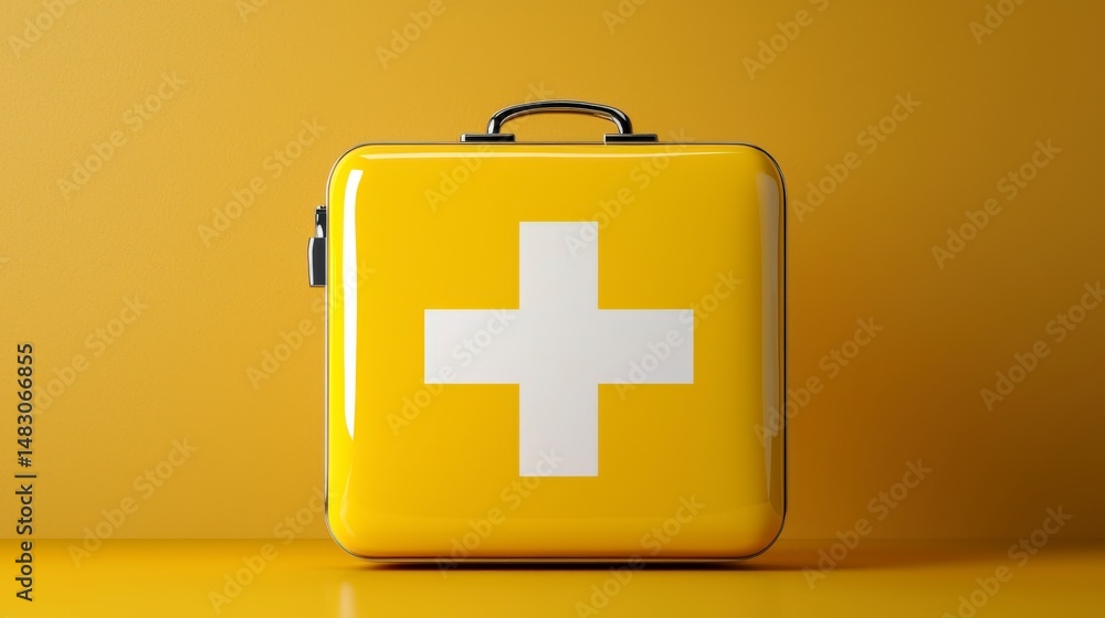 custom made wallpaper toronto digitalBright Yellow First Aid Kit with White Cross on a Solid Background for Health and Safety Concepts and Designs