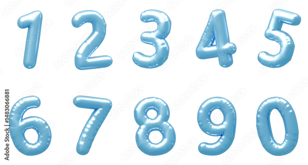 3D画像_風船_数字_水色 3D画像_風船_数字_水色