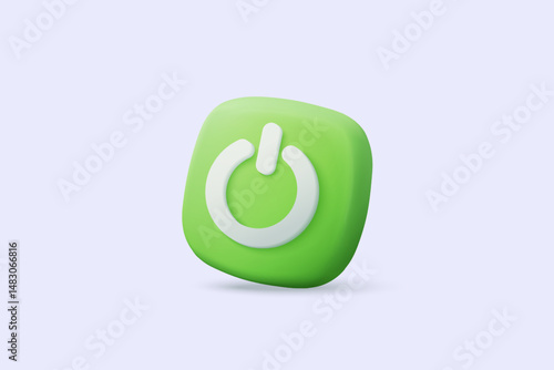 3d power start button icon isolated on white background. web push-button power on and off, correct, tick, problem, fail on application. 3d emergency switch icon vector with shadow render illustration