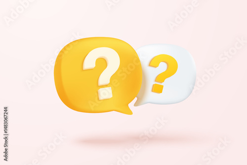 3d question mark icon sign or ask FAQ and QA answer solution information. Have a question, question answer sign or problem with cartoon minimal style concept. 3d icon vector rendering illustration
