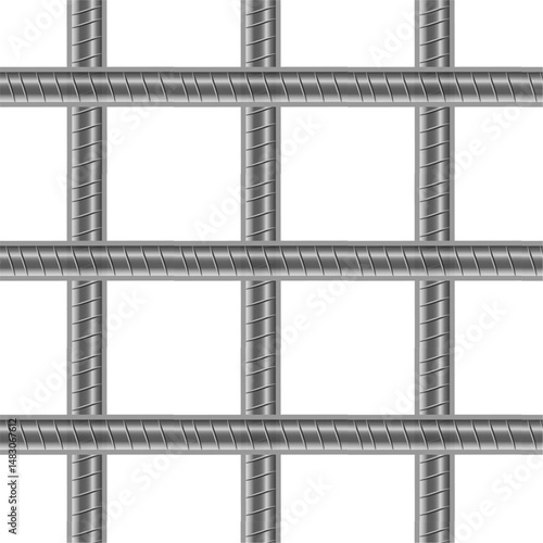 Realistic Steel Grid seamless pattern construction reinforcement rebars. Endless stainless armature background. Building material.
