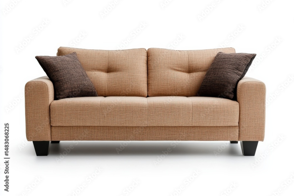 Modern beige sofa with brown cushions in minimalistic design, perfect for contemporary living spaces and interior styling Modern beige sofa with brown cushions in minimalistic design, perfect for contemporary living spaces and interior styling