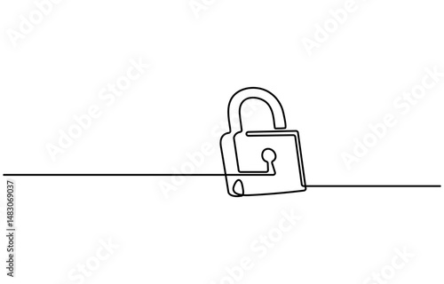 Pad lock Continuous one line drawing illustration, Continuous one line drawing of a padlock. Security concept vector illustration, metal padlock. Padlock security sign symbol vector illustration, pro.