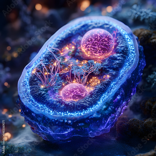 a cell forming a mitochondrion and a nucleus microscopic 