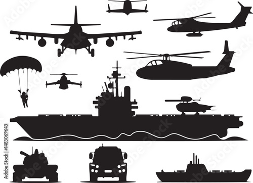 Maritime Collection: Nine varied vessel silhouettes, each a monochromatic representation of different ships, set against a seamless field. A diverse selection of craft.