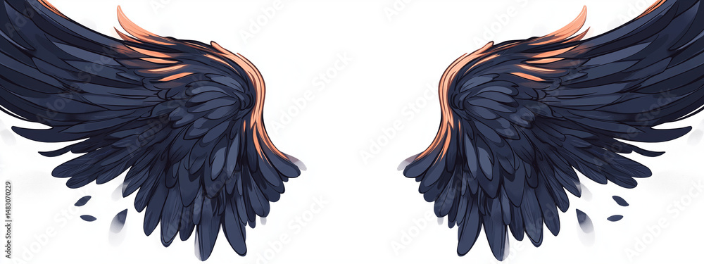 Obraz premium black rainbow angel wings isolated on a white background, vector illustration design for graphic artwork or print.