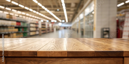 Wallpaper Mural wood table top with aisle blurred background and high quality resolution images Torontodigital.ca