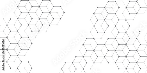 Molecular structure abstract tech background. Geometric white background. Vector banner design with hexagons. Science network pattern, connecting lines and dots Medical background, Vector illustration