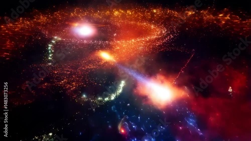 Wallpaper Mural Abstract animation of colorful galaxies and cosmic elements in a dark space backdrop Torontodigital.ca