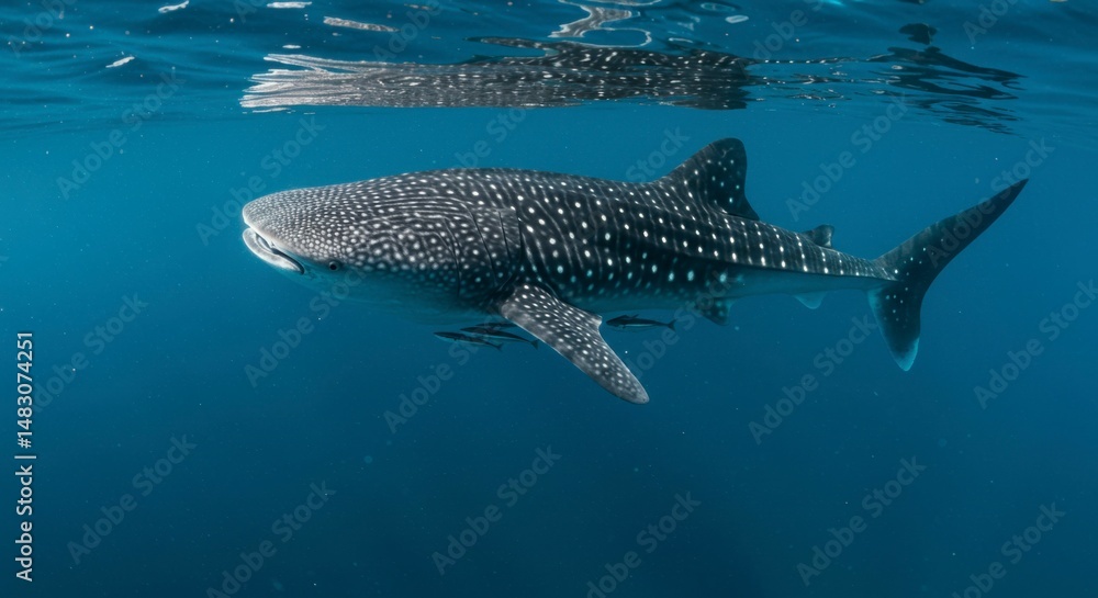 Fototapeta premium Whale shark in deep blue ocean (1)