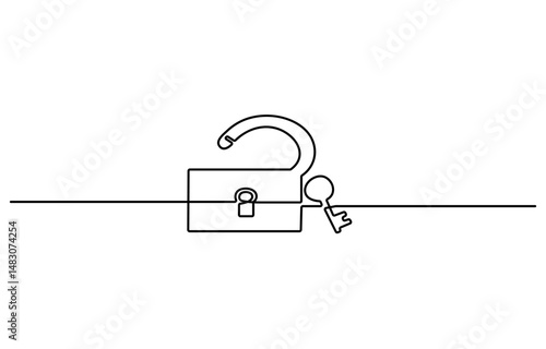 Pad lock Continuous one line drawing illustration, Continuous one line drawing of a padlock. Security concept vector illustration, metal padlock. Padlock security sign symbol vector illustration, pro.