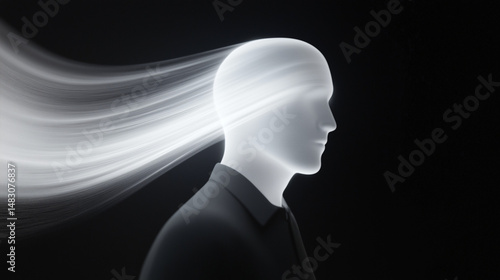 futuristic digital human heads dissolving into data and light particles
