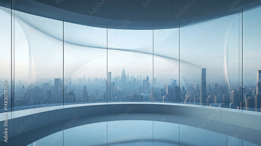 Fototapeta premium Empty modern office with panoramic city view
