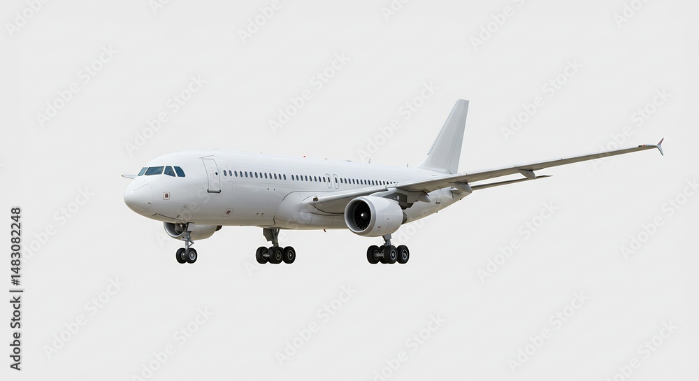 Obraz premium 白い旅客機、滑走路を軽やかに離陸準備. AI Generated