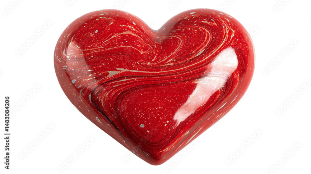 Obraz premium Red swirled heart shape abstract shiny valentines day romantic love design background image card decor glossy on transparent background