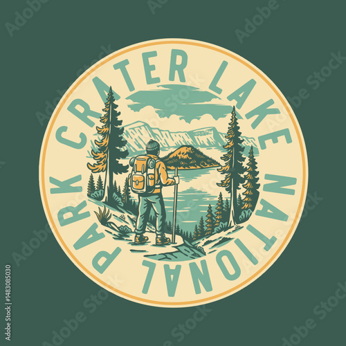 Vintage vector crater lake National Park badge merchandise design