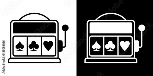 Casino slot. Machine jackpot Slot machine.Jackpot poker 777 slot machine icons. Gambling fortune vector concept. Illustration of game machine, gaming casino, one arm bandit. Lucky icons set.