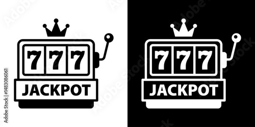 Casino slot. Machine jackpot Slot machine.Jackpot poker 777 slot machine icons. Gambling fortune vector concept. Illustration of game machine, gaming casino, one arm bandit. Lucky icons set.