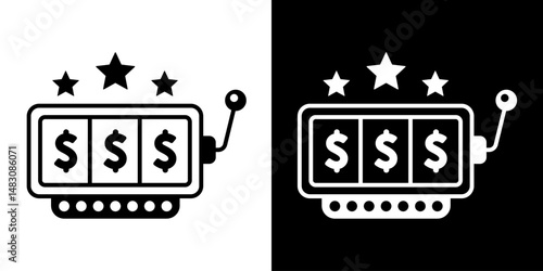 Casino slot. Machine jackpot Slot machine.Jackpot poker 777 slot machine icons. Gambling fortune vector concept. Illustration of game machine, gaming casino, one arm bandit. Lucky icons set.