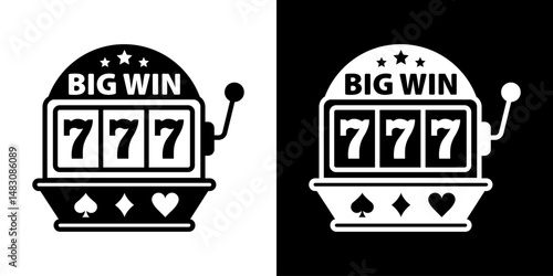 Casino slot. Machine jackpot Slot machine.Jackpot poker 777 slot machine icons. Gambling fortune vector concept. Illustration of game machine, gaming casino, one arm bandit. Lucky icons set.