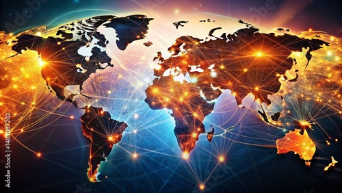 Abstract World Map: Global Connection in Warm & Cool Tones Night Photography