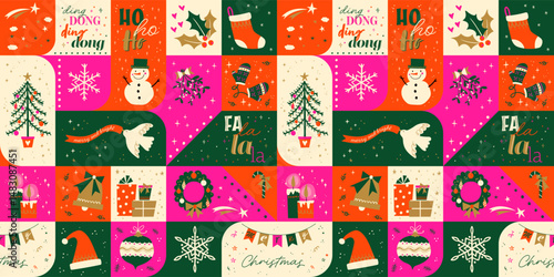 Cute patchwork christmas seamless pattern, modern design, great for textiles, banners, wrapping, wallpaper - vector design