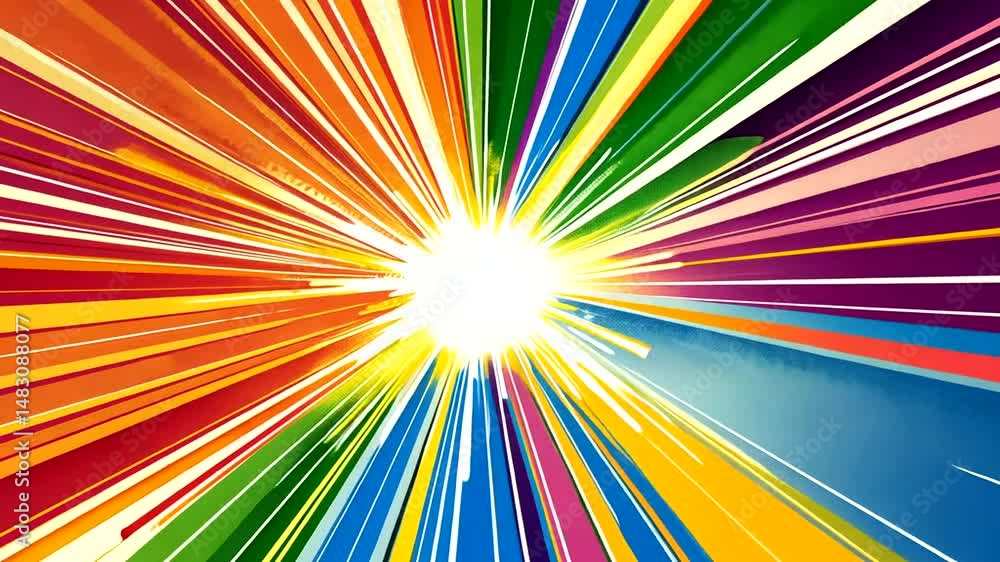 Colorful radial burst with textured lines.