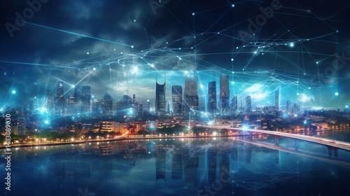 Wallpaper Mural 5G, 6G, Big data wireless network, high speed internet, cloud computing or connect diagram technology, Data storage, service, synchronize, online, financial, Connectivity global, smart city, Torontodigital.ca