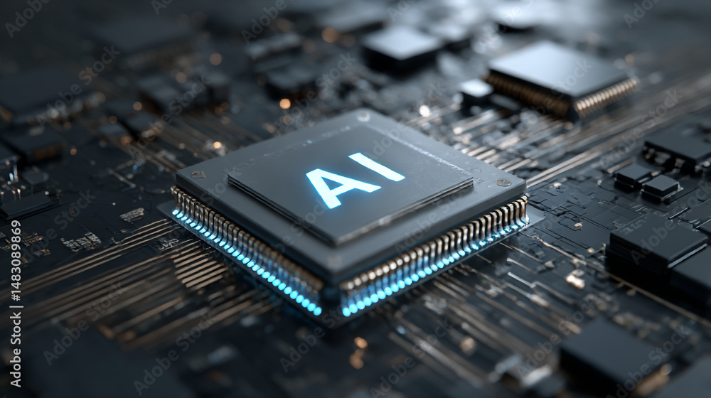 Advanced ai processor chip on circuit board technology innovation digital future artificial intelligence microchip Advanced ai processor chip on circuit board technology innovation digital future artificial intelligence microchip