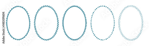 Collection of hand drawn oval frames with different decorative styles - dotted, leafy and scalloped patterns. Perfect for vintage designs, invitations and scrapbooking.