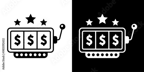 Slot machine. Jackpot poker 777 slot machine icons. Gambling fortune vector concept. Illustration of game machine, gaming casino, one arm bandit vector - jackpot slot. Lucky icons set.